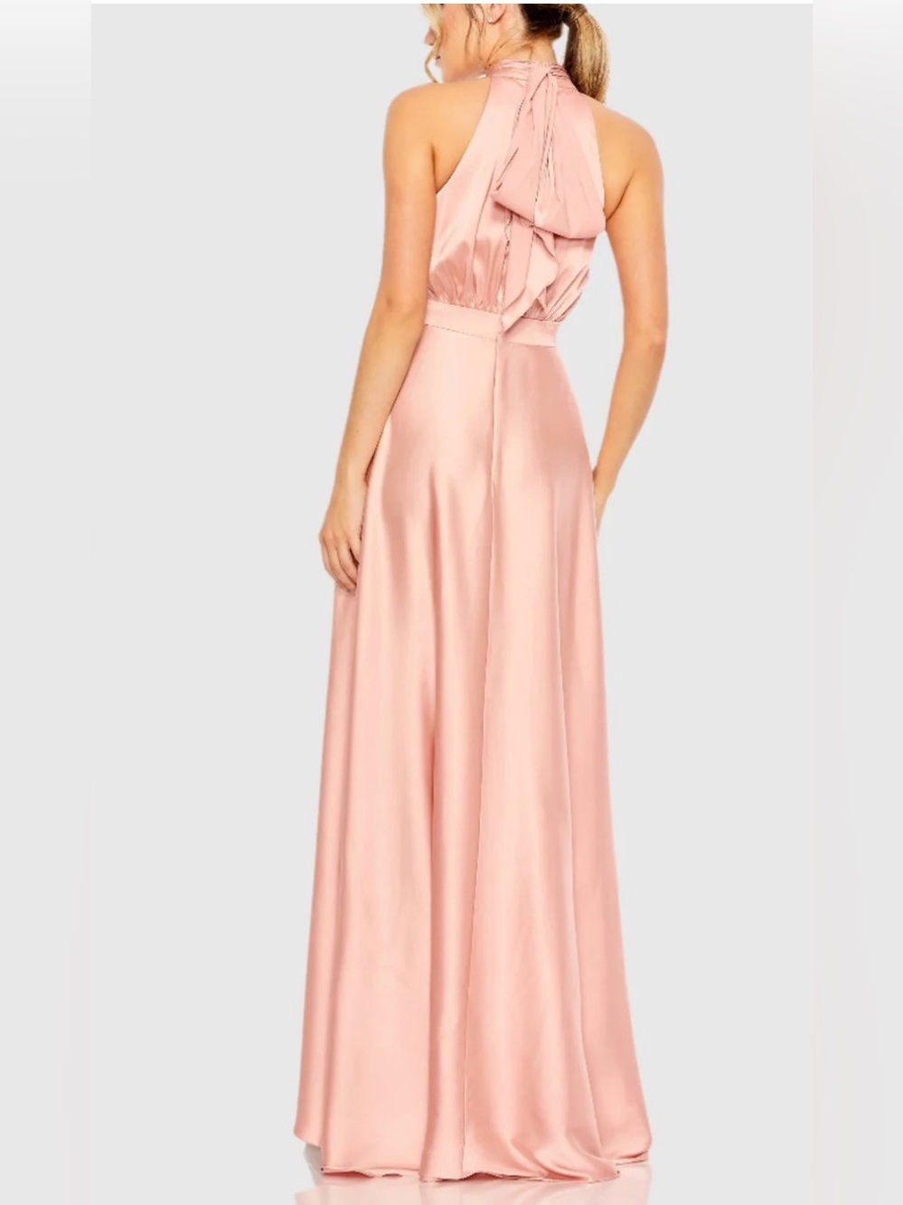 Mac Duggal Pink High Neck Satin High
Low Gown Dress - Picture 2 of 13